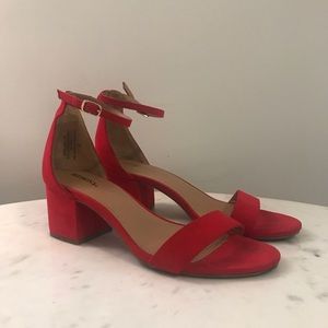 Red Suede Block Heel Sandals